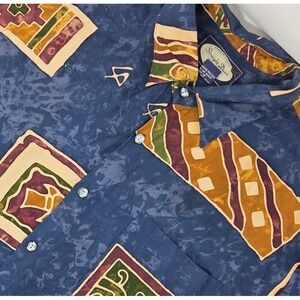 Straight Down Short Sleeve Button Up Shirt Mens Large Multicolor Abstract Tribal